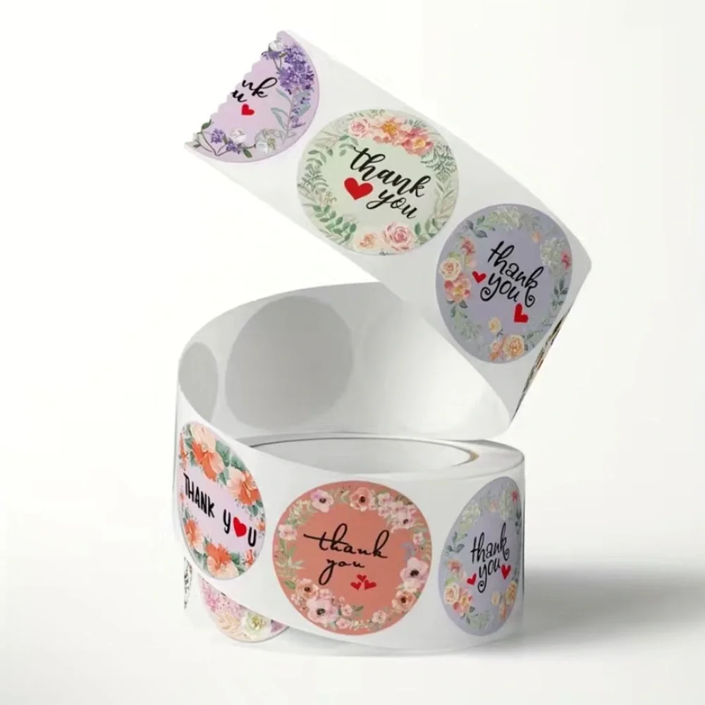 1rol/500pcs floral thank you‎ stickers